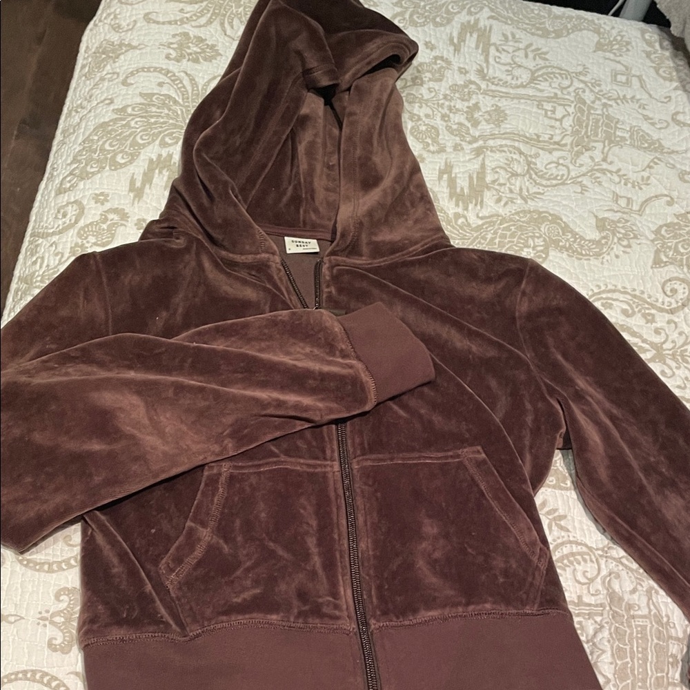 Aritzia tracksuit brown velour Sunday Best flare straight pants cropped jacket